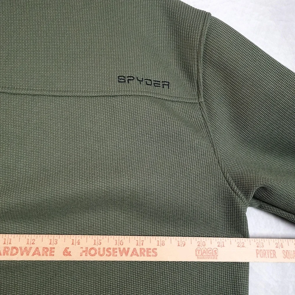 Spyder Fleece Pullover Mens Large Green 1/4 Quarter Zip Waffle Knit Thermal Hike